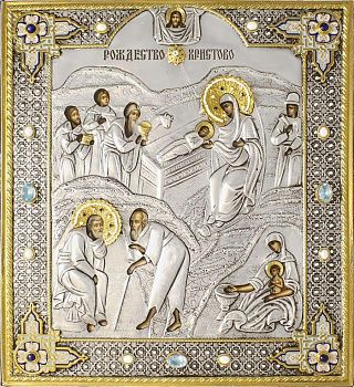 Икона "Рождество Христово" в посеребренной ризе (окладе), Р-19.7