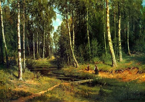 Иван Иванович Шишкин - Ручей в березовом лесу, пейзаж - 170093