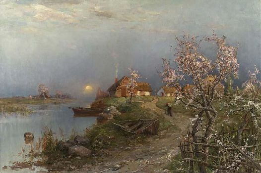 Юлий Юльевич Клевер - Сумерки на реке, пейзаж - 170099