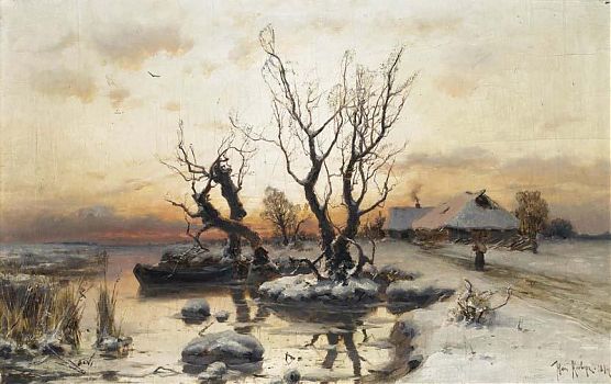 Юлий Юльевич Клевер - Зимний закат, пейзаж - 170103