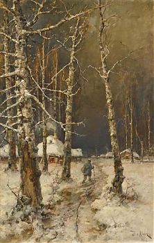 Юлий Юльевич Клевер - Дорога в снегу, пейзаж - 170111