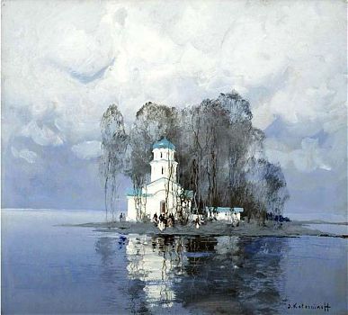 Степан Фёдорович Колесников - Церковь зимой, пейзаж - 170135