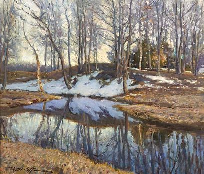 Константин Александрович Вещилов - Зимний ручей, пейзаж - 170152