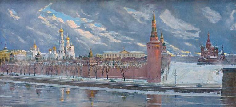 Илья Сергеевич Глазунов - Рассвет над древним Кремлем, пейзаж - 170194