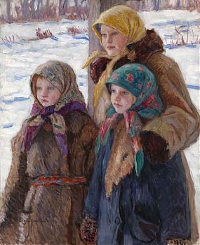 Николай Петрович Богданов-Бельский - Три сестры, пейзаж - 170217