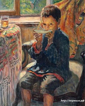 Николай Петрович Богданов-Бельский - Мальчик в гостях (Мальчик за чаем), портрет - 170224