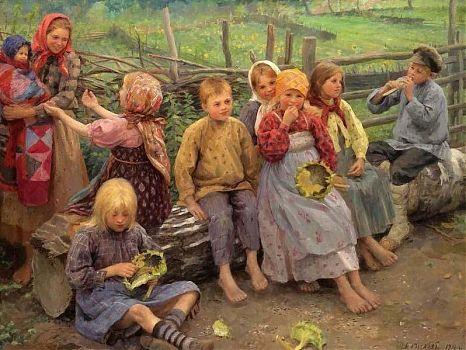Федот Васильевич Сычков - Дети с подсолнухами, жанровый пейзаж - 170235