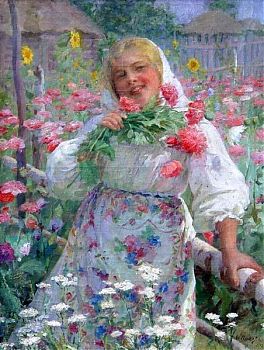 Федот Васильевич Сычков - В цветущем огороде, жанровый портрет - 170243