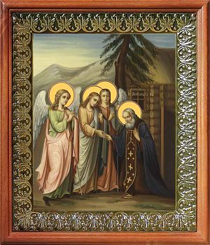Икона Александра Свирского преподобного с Троицей в киоте | Размер 13х16 см | 42003-8 (09А4)