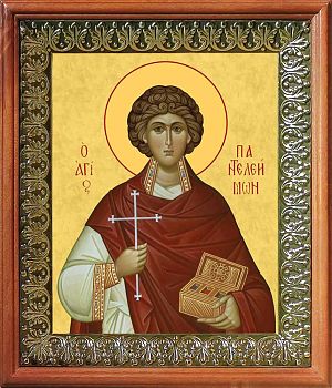 Икона Пантелеимона великомученика целителя в киоте | Размер 13х16 см | 42003-8 (09П2)