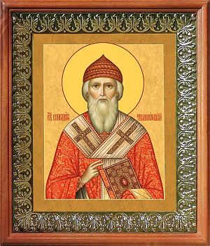 Икона Спиридона епископа Тримифунтского в киоте | Размер 13х16 см | 42003-8 (09С3)