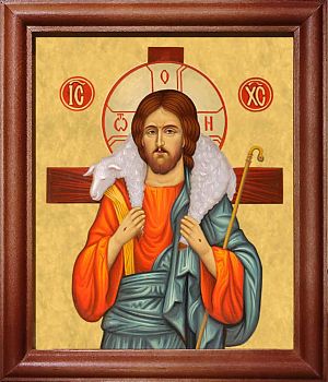 Икона Спасителя Добрый Пастырь в киоте | Размер 13х16 см | 42003-22 (02002)