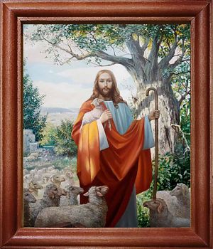 Икона Спасителя Добрый Пастырь в киоте | Размер 13х16 см | 42003-22 (02С10)
