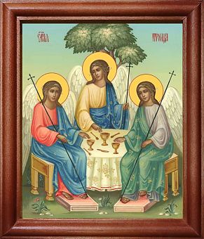 Образы Спасителя и Святой Троицы на холсте в рамке со стеклом