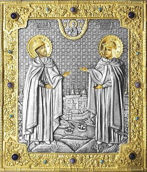 Именные иконы святых мужей и жен в серебряном окладе под старину