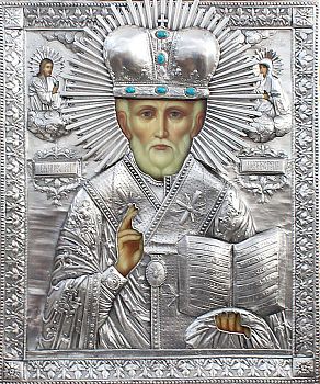 Николай, свт. Мирликийский, чудотв., в посеребренной ризе (окладе), Р-235