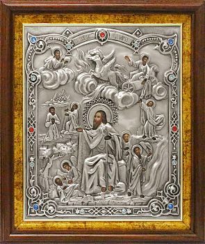 Илия Пророк Фесвитянин, св., в посеребренной ризе (окладе) в багетном киоте, Р-11.2К