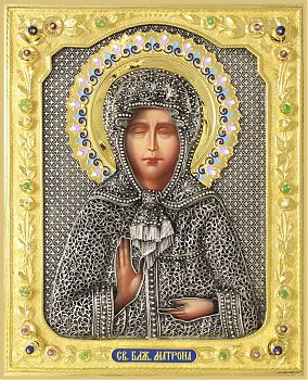 Икона св. блаженной Матроны Московской в серебряном окладе