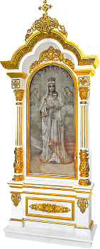 Киот напольный из дерева "Афонский" упрощенный, с позолотой (белая эмаль). Заказать по цене производителя для украшения православного храма