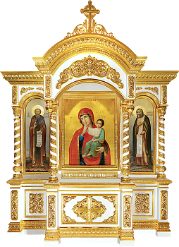 Киот напольный из дерева "Державный" трехчастный с позолотой (белая эмаль). Заказать по цене производителя для украшения православного храма
