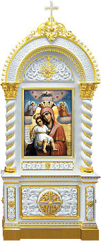 Киот напольный из дерева "Знаменский" с позолотой (белая эмаль). Заказать по цене производителя для украшения православного храма