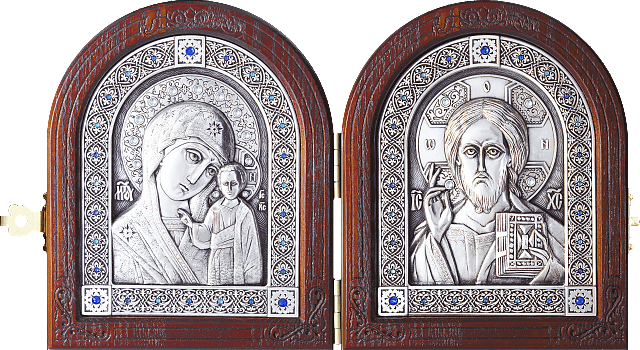 Купить православную икону - Венчальный складень - Спаситель, Казанская икона Божией Матери, А155-2