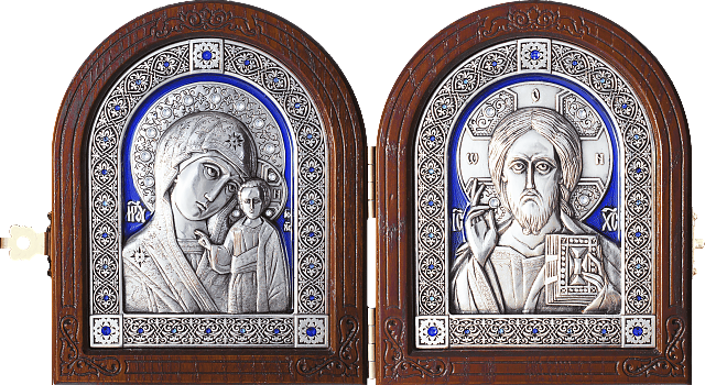 Купить православную икону - Венчальный складень - Спаситель, Казанская икона Божией Матери, А155-3