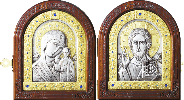 Купить православную икону - Венчальный складень - Спаситель, Казанская икона Божией Матери, А155-6