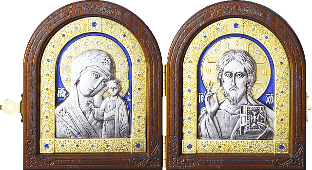 Купить православную икону - Венчальный складень - Спаситель, Казанская икона Божией Матери, А155-7