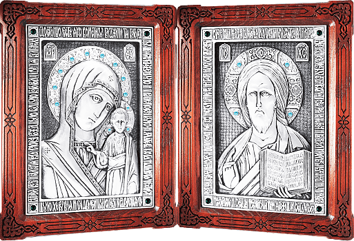 Купить православную икону - Венчальный складень - Спаситель, Казанская икона Божией Матери, А83-2