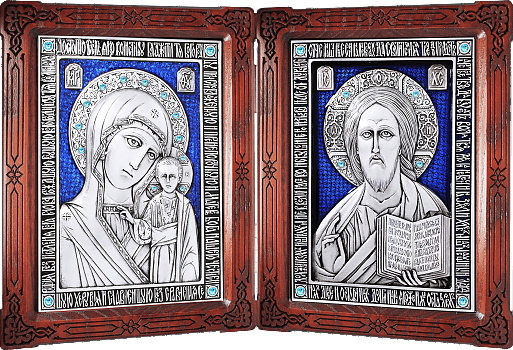 Купить православную икону - Венчальный складень - Спаситель, Казанская икона Божией Матери, А83-3