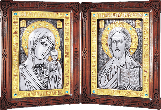 Купить православную икону - Венчальный складень - Спаситель, Казанская икона Божией Матери, А83-6