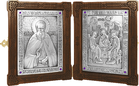 Купить православную икону - Складень - прп. Сергий Радонежский и Святая Троица, А84-2