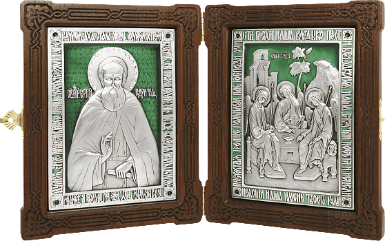 Купить православную икону - Складень - прп. Сергий Радонежский и Святая Троица, А84-3