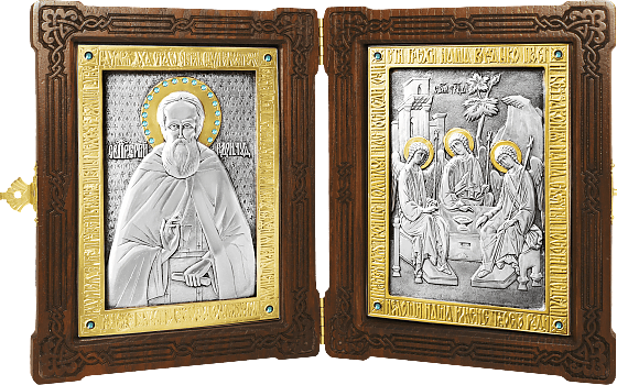 Купить православную икону - Складень - прп. Сергий Радонежский и Святая Троица, А84-6