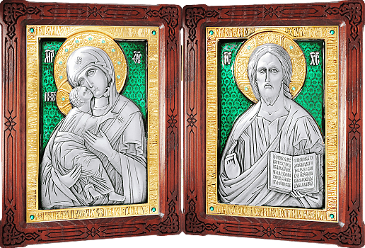 Купить православную икону - Венчальный складень - Спаситель, Владимирская икона Божией Матери, А89-7