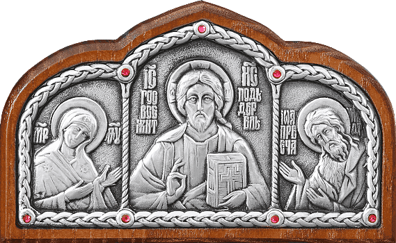 Купить православную икону - Тройник в машину - Богородица, Спаситель, св. Иоанн Предтеча, А44-2