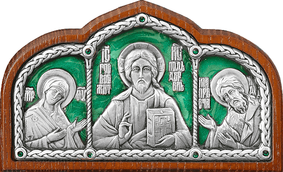 Купить православную икону - Тройник в машину - Богородица, Спаситель, св. Иоанн Предтеча, А44-3