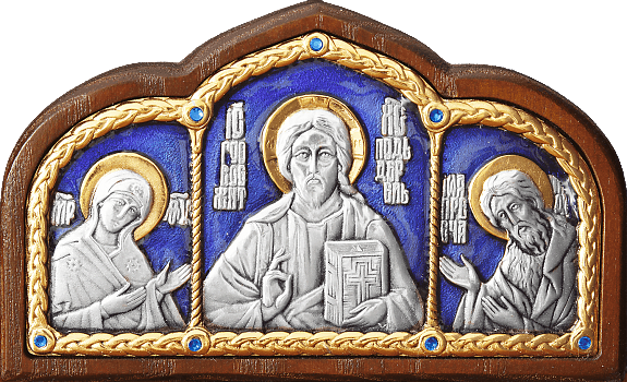Купить православную икону - Тройник в машину - Богородица, Спаситель, св. Иоанн Предтеча, А44-7
