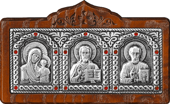 Купить православную икону - Тройник в машину - Богородица, Спаситель, свт. Николай Чудотворец, А45-2