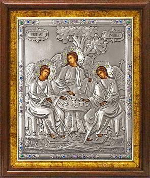 Икона "Святая Троица" в посеребренной ризе (окладе) в басменном киоте, Р-36.6К