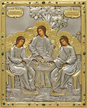 Икона "Святая Троица" в посеребренной ризе (окладе) с золочением, Р-36.7