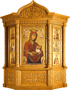 Киот напольный из дерева "Валаамский" трехчастный. Заказать по цене производителя для украшения православного храма