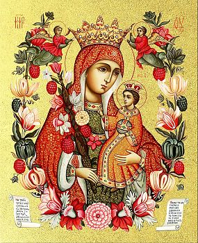 Икона Божией Матери "Неувядаемый Цвет" с золочением поталью, 03049-УЛ