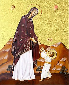 Икона Божией Матери "Первые шаги Христа" с золочением поталью, 03056-УЛ