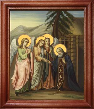 Икона Александра Свирского преподобного с Троицей в киоте | Размер 13х16 см | 42003-22 (09А4)