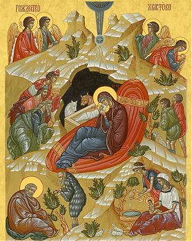 Икона Господа Иисуса Христа "Рождество Христово", 05Р1 - Купить полиграфическую икону на холсте