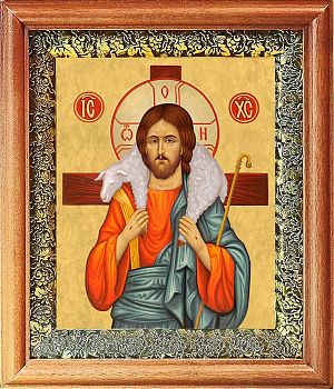 Икона Спасителя Добрый Пастырь в киоте | Размер 13х16 см | 40200-8 (02002)